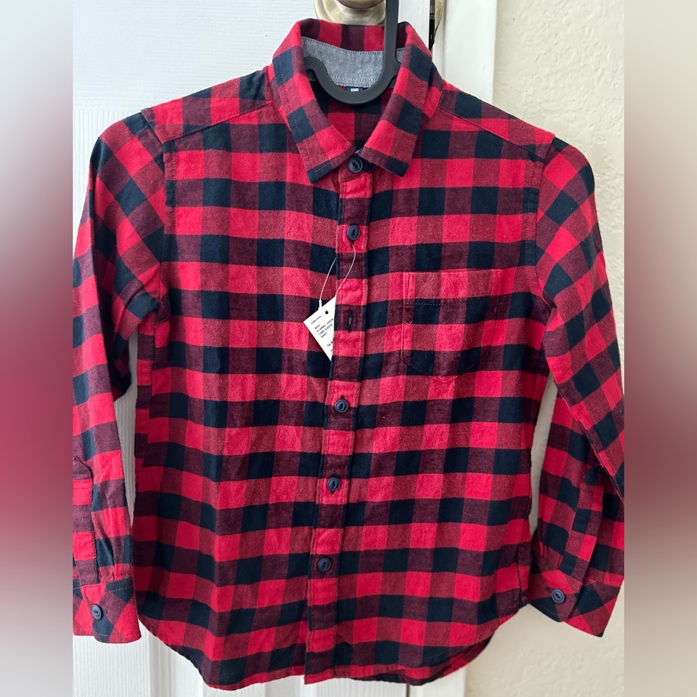 Uniqlo Kids Red and Black Plaid Shirt